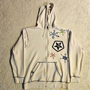 Vintage Sessions Y2K Snowboard Full Zip Hoodie Cream Size L Skate Embroidered
